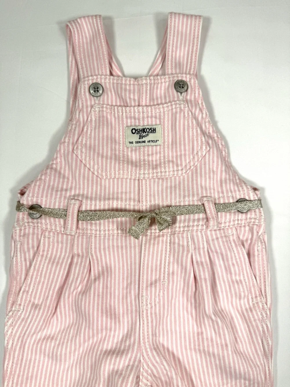 OSHKOSH BGOSH Girls Pink Stripe Overalls Size 9M Stripe Knit Jumpsuit Classic